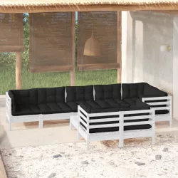   9 részes fehér tömör fenyőfa kerti ülőgarnitúra párnákkal