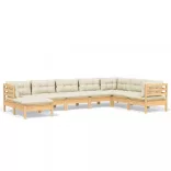 8 részes fenyőfa kerti bútorgarnitúra krémszínű párnákkal