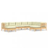 9 részes tömör fenyőfa kerti ülőgarnitúra krémszínű párnákkal