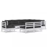 9 részes fehér tömör fenyőfa kerti ülőgarnitúra párnákkal