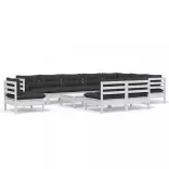 11 részes fehér tömör fenyőfa kerti ülőgarnitúra párnákkal