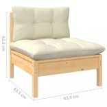 10 darabos tömör fenyőfa kerti ülőgarnitúra krémszínű párnákkal