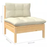 12 részes tömör fenyőfa kerti ülőgarnitúra krémszínű párnákkal