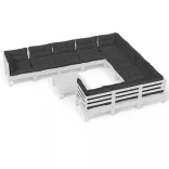 11 részes fehér fenyőfa kerti ülőgarnitúra párnákkal