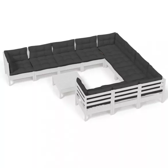 11 részes fehér fenyőfa kerti ülőgarnitúra párnákkal