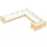 10 részes fenyőfa kerti ülőgarnitúra krémszínű párnákkal