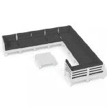 11 részes fehér fenyőfa kerti ülőgarnitúra párnákkal