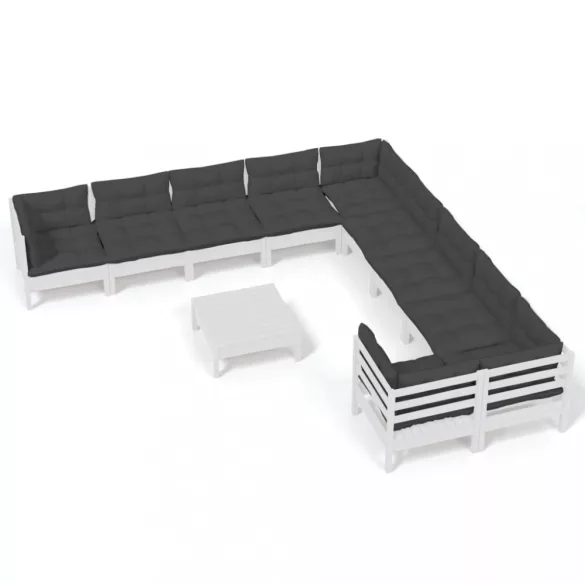 11 részes fehér fenyőfa kerti ülőgarnitúra párnákkal