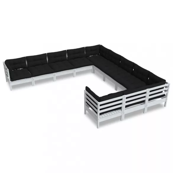 11 részes fehér fenyőfa kerti ülőgarnitúra párnákkal