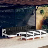 11 részes fehér fenyőfa kerti ülőgarnitúra párnákkal