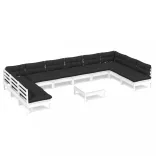 11 részes fehér tömör fenyőfa kerti ülőgarnitúra párnákkal