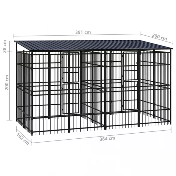 acél kültéri kutyakennel tetővel 7,37 m²
