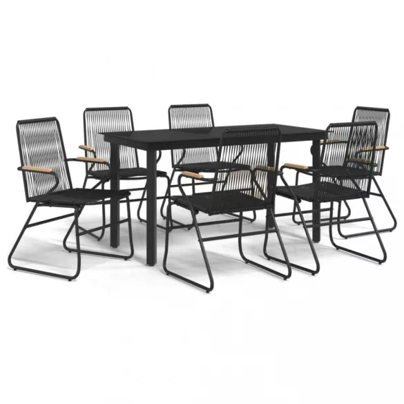 7 részes fekete PVC rattan kerti étkezőgarnitúra