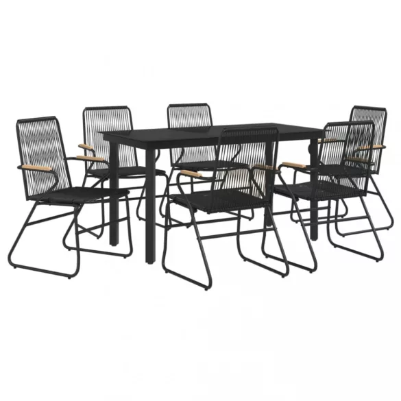 7 részes fekete PVC rattan kerti étkezőgarnitúra