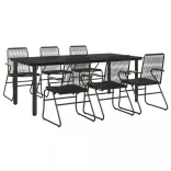 7 részes fekete PVC rattan kerti étkezőgarnitúra