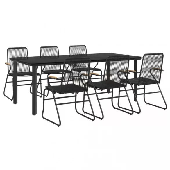 7 részes fekete PVC rattan kerti étkezőgarnitúra