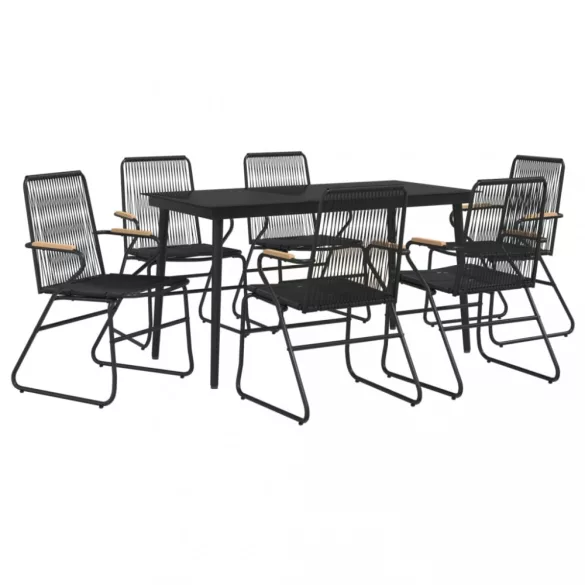 7 részes fekete PVC rattan kerti étkezőgarnitúra