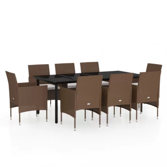 9 részes barna-fekete kerti étkezőgarnitúra párnákkal