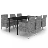 7 részes polyrattan és üveg kerti étkezőgarnitúra párnákkal