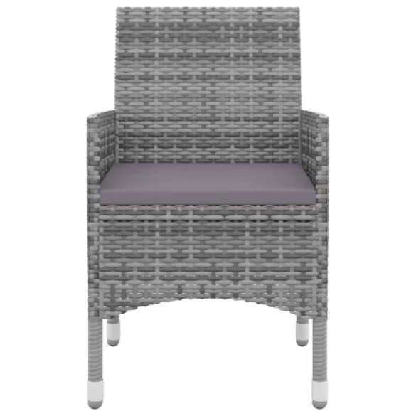 7 részes szürke polyrattan-üveg kültéri étkezőszett párnákkal
