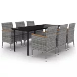 7 részes polyrattan és üveg kerti étkezőgarnitúra párnákkal