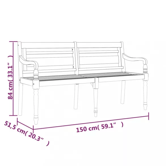 tömör tíkfa Batavia pad bézs párnával 150 cm