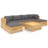 7 részes tömör tíkfa kerti társalgó szett párnákkal