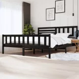fekete tömör fa ágykeret 200 x 200 cm