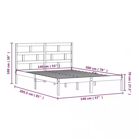 fehér tömör fenyőfa ágykeret 140 x 200 cm