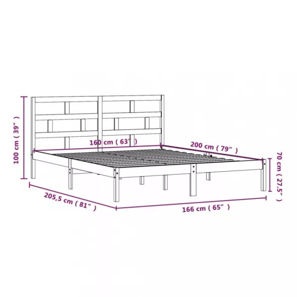 fehér tömör fenyőfa ágykeret 160 x 200 cm