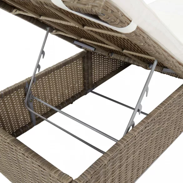 barna és krémfehér polyrattan napozóágy