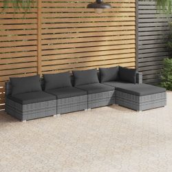   5 részes szürke polyrattan kerti ülőgarnitúra párnákkal