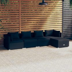   5 részes fekete polyrattan kerti ülőgarnitúra párnákkal