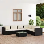 7 részes fekete polyrattan kerti ülőgarnitúra párnákkal