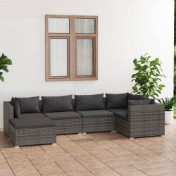   6 részes szürke polyrattan kerti ülőgarnitúra párnákkal