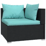 7 részes fekete polyrattan kerti ülőgarnitúra párnákkal