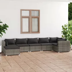  7 részes szürke polyrattan kerti ülőgarnitúra párnákkal