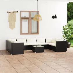   10 részes fekete polyrattan kerti ülőgarnitúra párnákkal