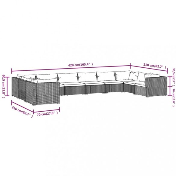 10 részes barna polyrattan kerti ülőgarnitúra párnákkal