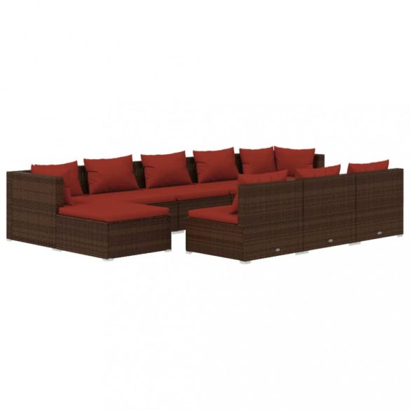 10 részes barna polyrattan kerti bútorszett párnákkal