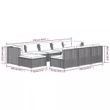 10 részes szürke polyrattan kerti ülőgarnitúra párnákkal