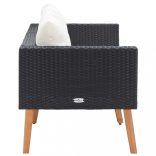 kétszemélyes fekete polyrattan kerti kanapé párnákkal
