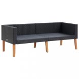 kétszemélyes fekete polyrattan kerti kanapé párnákkal
