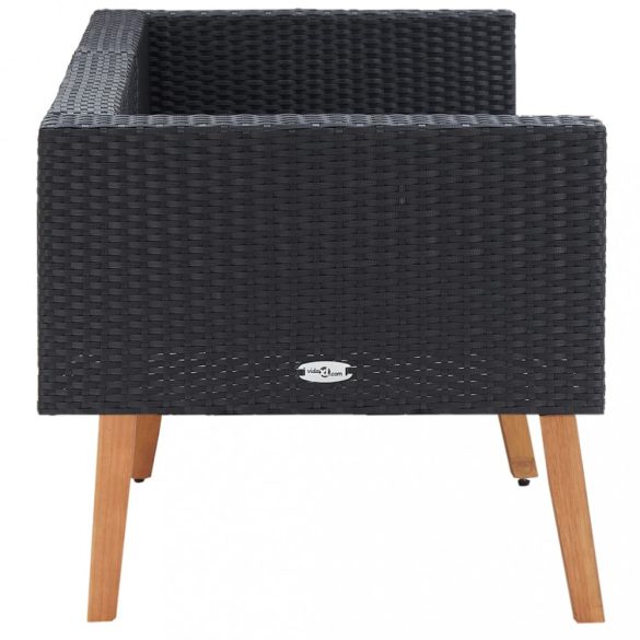 kétszemélyes fekete polyrattan kerti kanapé párnákkal