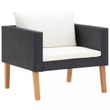 egyszemélyes fekete polyrattan kerti kanapé párnákkal