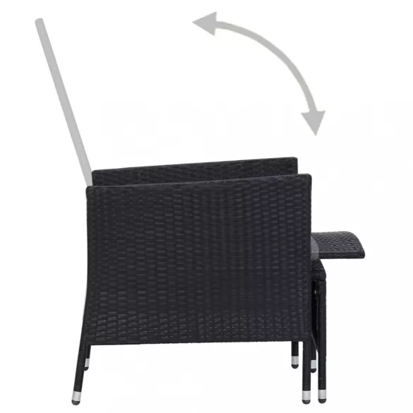 fekete dönthető háttámlás polyrattan kerti szék párnákkal