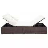 kétszemélyes barna polyrattan napozóágy párnával