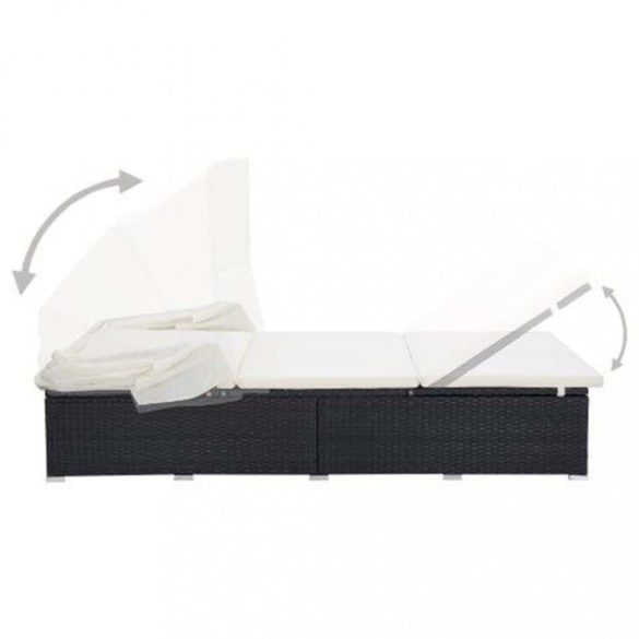 kétszemélyes fekete polyrattan napozóágy párnával