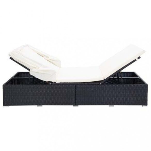 kétszemélyes fekete polyrattan napozóágy párnával