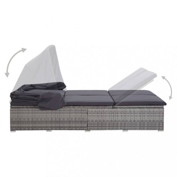 kétszemélyes szürke polyrattan napozóágy párnával